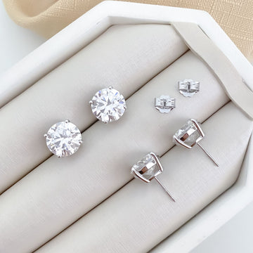 Brinco Prata Ponto Luz Cristal 11mm Moissanite