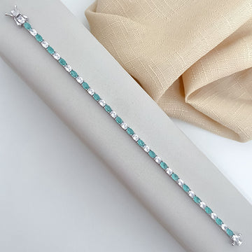 Pulseira Prata Riviera Verde Claro/Cristal 17cm 4x3mm