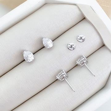 Brinco Prata Gota Cristal Moissanite