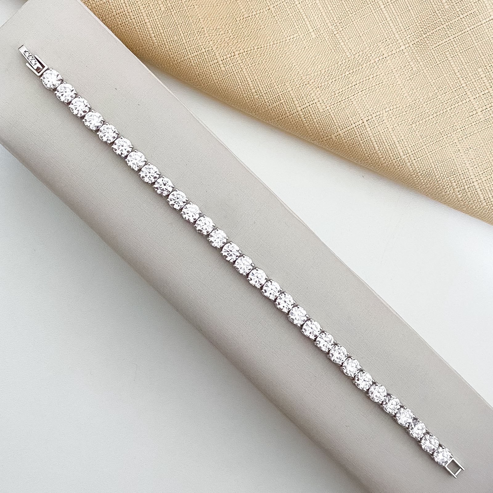 Pulseira Prata Riviera Cristal 17cm 5mm Moissanitte