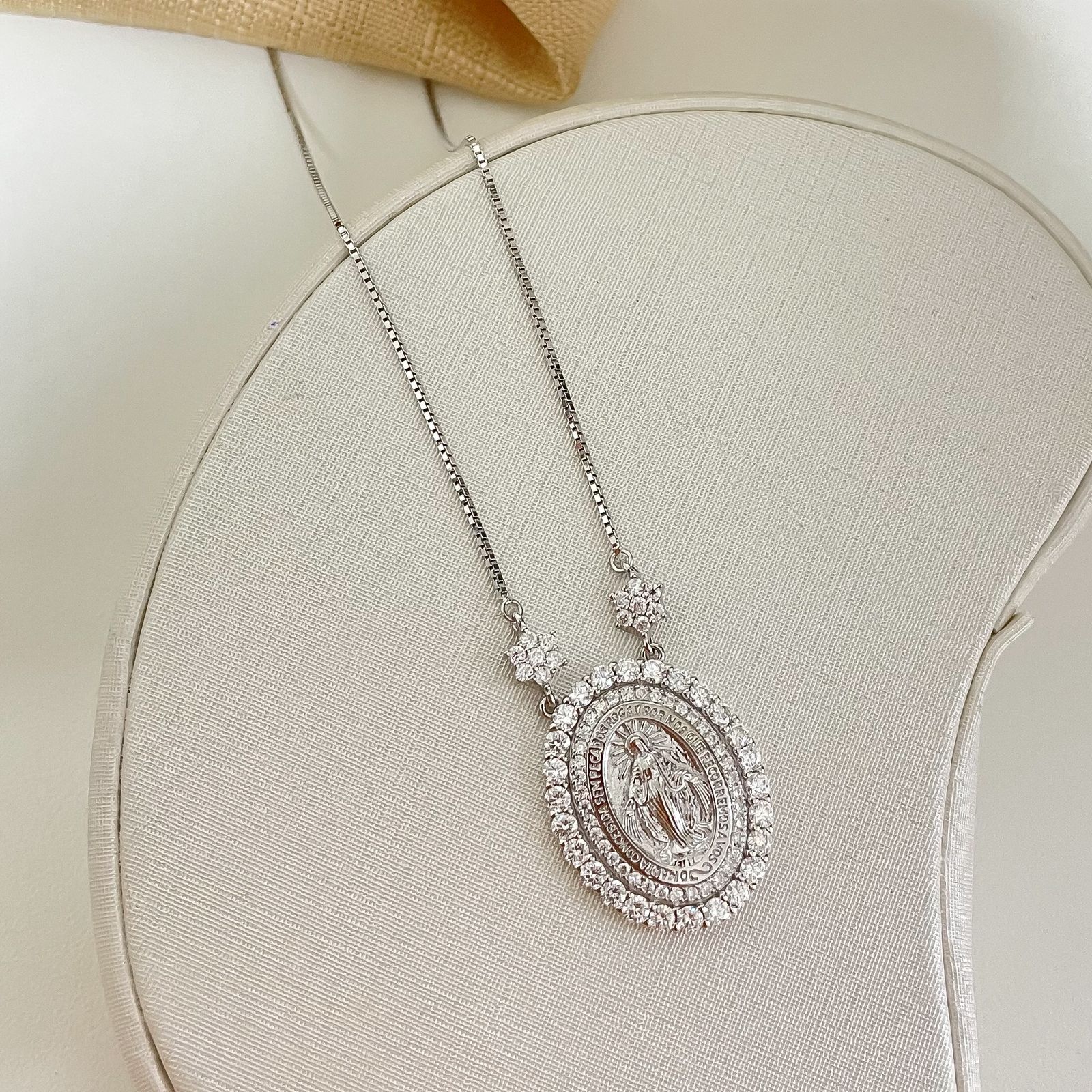 Gargantilha Prata N Sra Graças Cravejada 2f 45cm 2mm Moissanite
