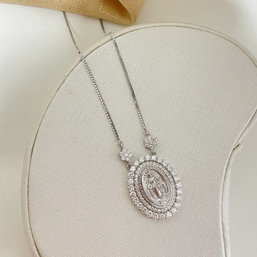 Gargantilha Prata N Sra Graças Cravejada 2f 45cm 2mm Moissanite