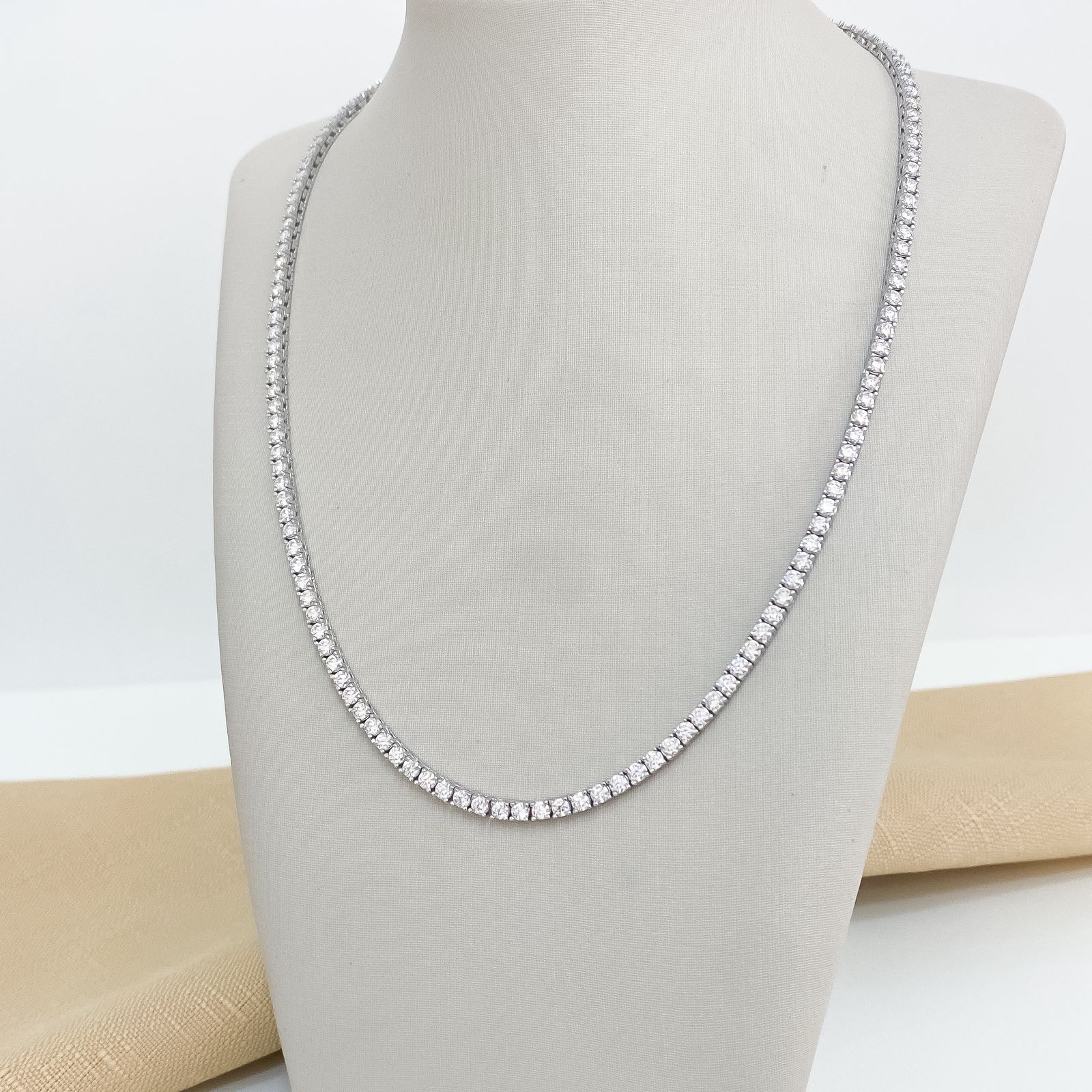 Gargantilha Prata Riviera Cristal 4g 42cm 2.5mm Moissanite