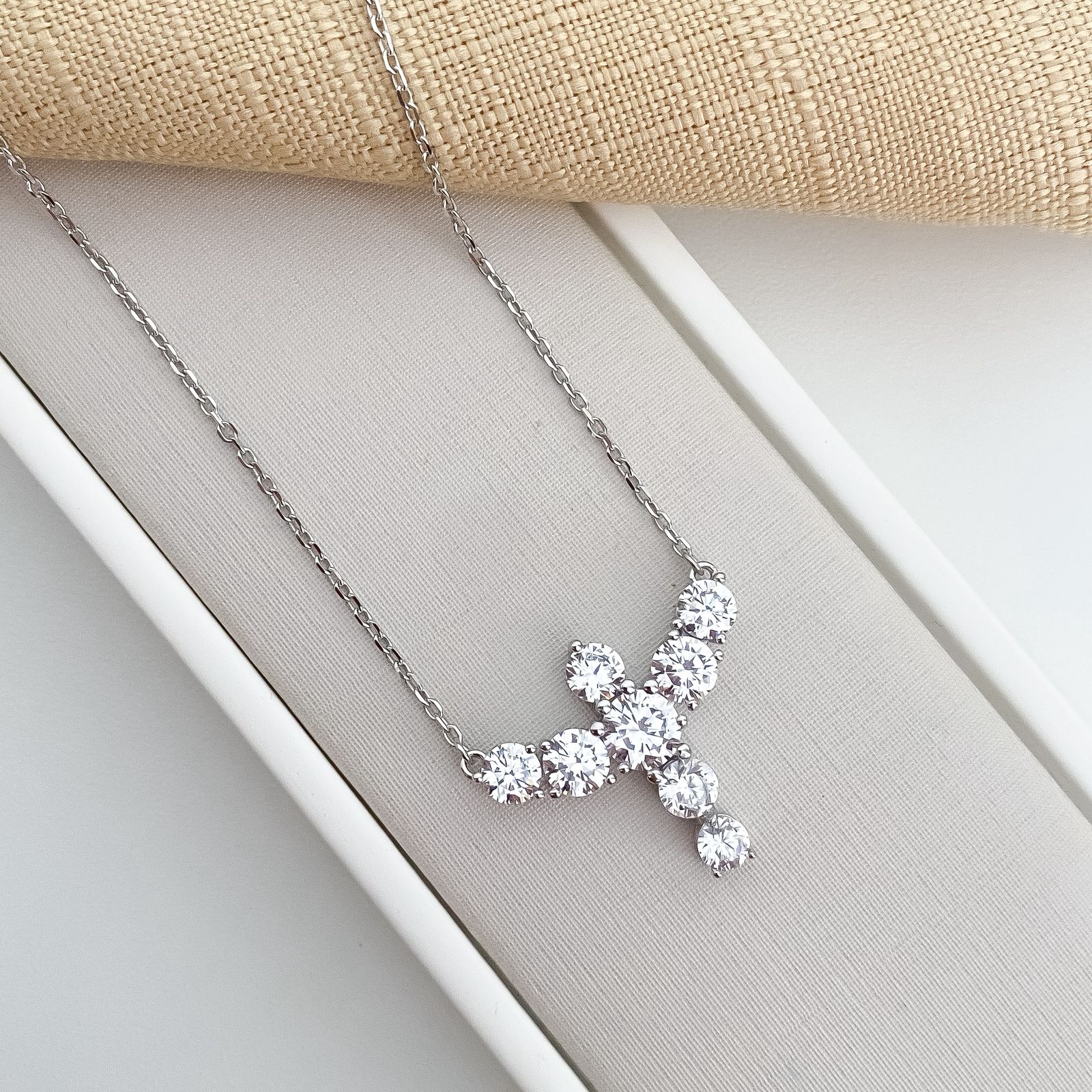 Gargantilha Prata Divino Cravejada Cristal 45cm 7mm Moissanite