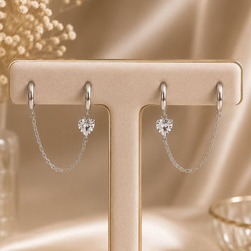 Argola Prata Corrente/Coração Cristal 9,4x6,3mm