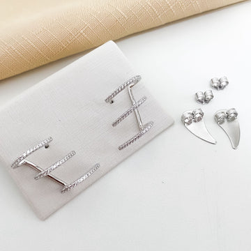 Brinco Prata Earcuff Cravejado 1mm