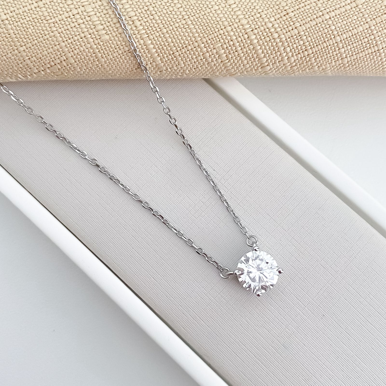 Gargantilha Prata Ponto Luz Cristal 45cm 8mm Moissanite