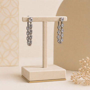 Brinco Prata Corrente/Pedras Cravejado Cristal 5x5mm