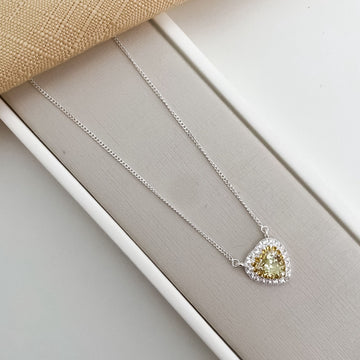 Gargantilha Prata Coração Amarelo Claro 2f Cravejada 6mm