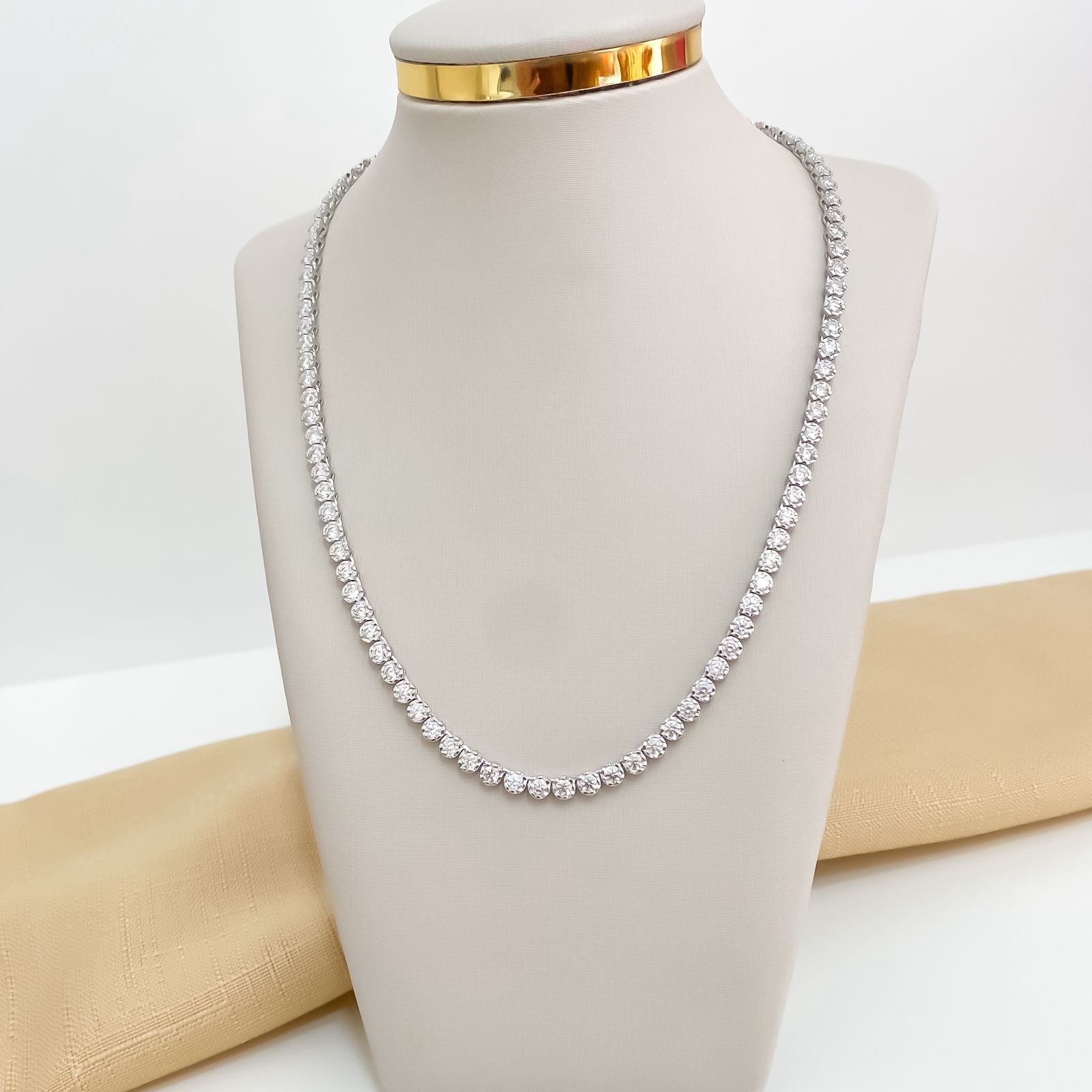 Gargantilha Prata em Pedra Cristal 42cm 3mm Moissanite