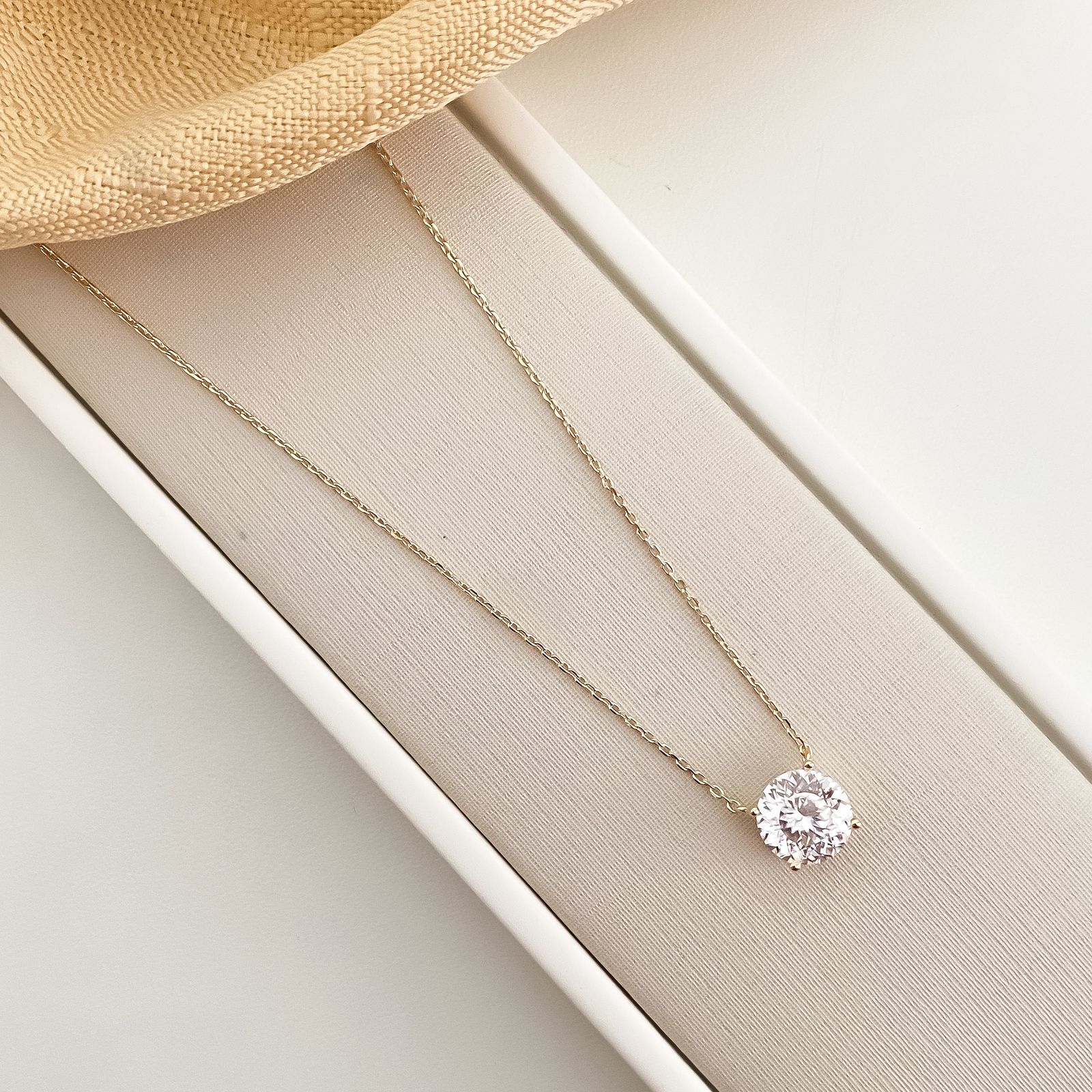 Gargantilha Prata Ponto Luz Cristal D 45cm 8mm Moissanite