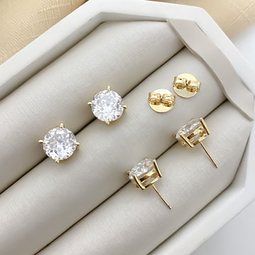 Brinco Prata Ponto Luz Dourado 10mm Moissanite