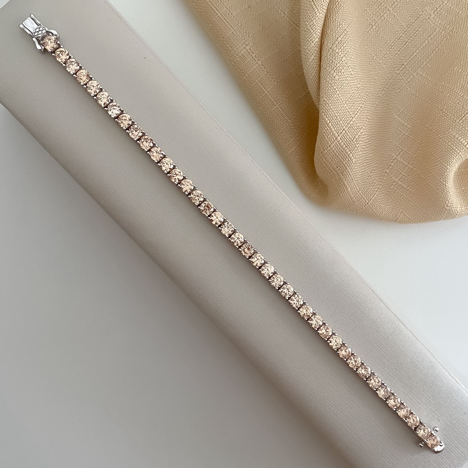 Pulseira Prata Riviera Cravejada Champanhe 18cm 4mm