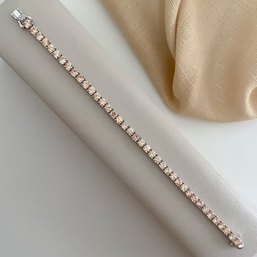 Pulseira Prata Riviera Cravejada Champanhe 18cm 4mm