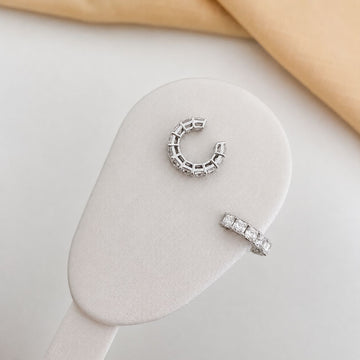 Piercing Prata Quad Cravejado Cristal Par 3mm Moissanite