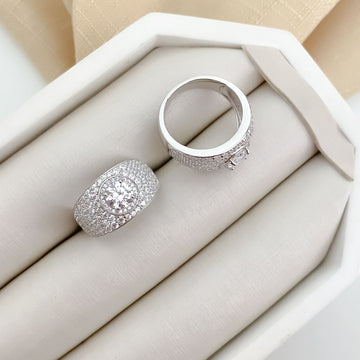 Anel Prata Pedra Cristal Cravejado 6mm