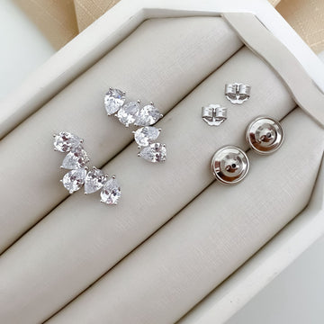 Brinco Ptearcuff Gota Cravejado Cristal 7x5mm