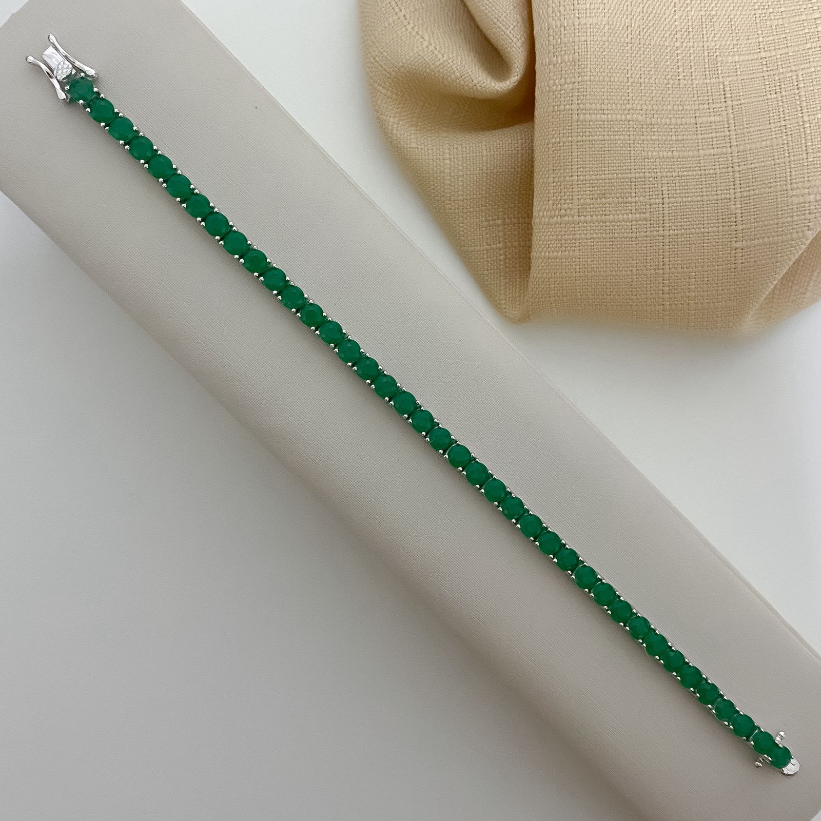 Pulseira Prata Riviera Verde 4g 17cm 4mm