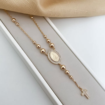 Gargantilha Prata Terço N Sra Graças Dourado 45cm 1mm