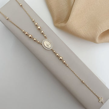 Gargantilha Prata Terço N Sra Graças Dourado 60cm 1mm