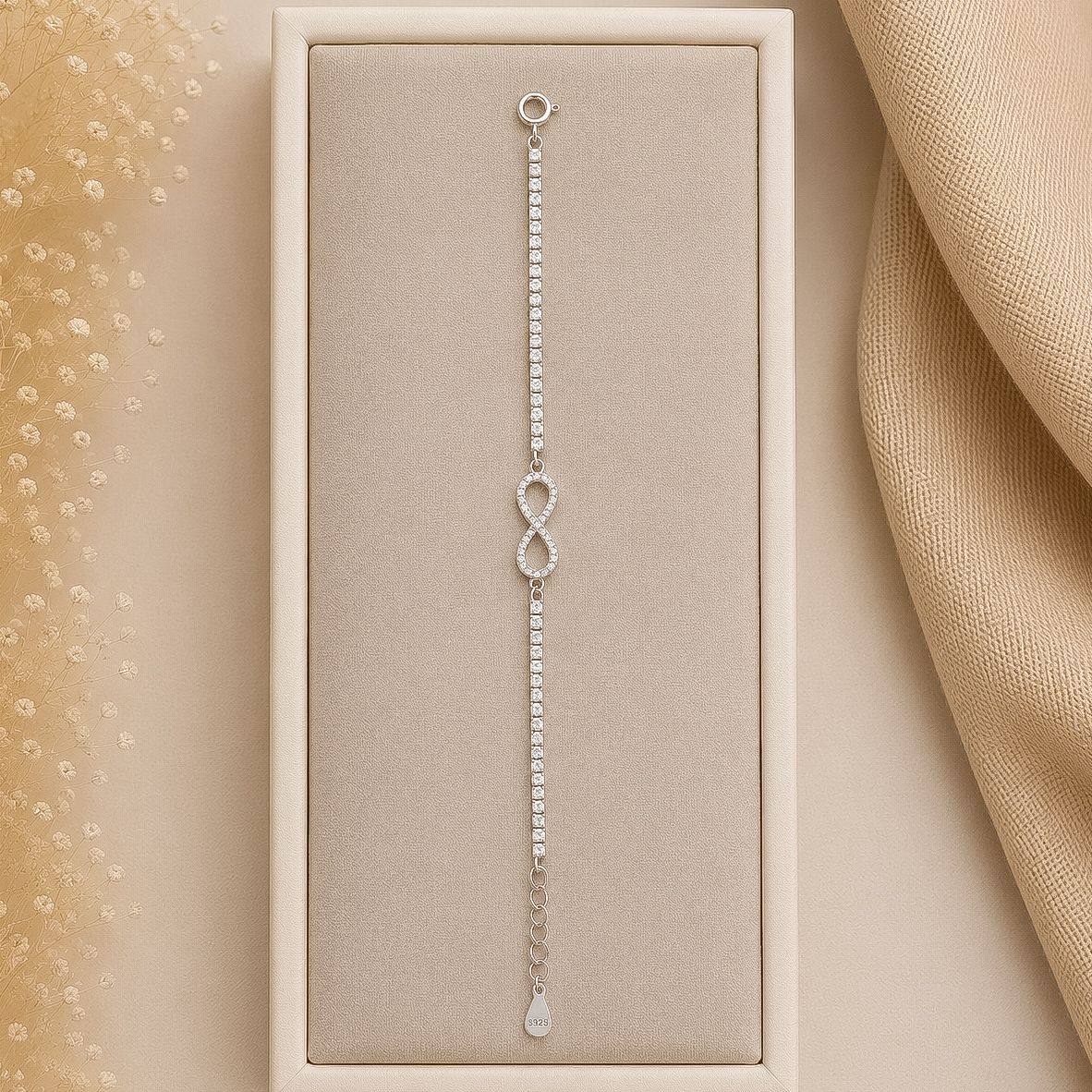 Pulseira Prata Riviera Infinito Cravejado 16cm/extensor