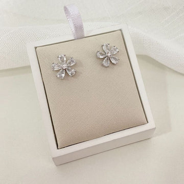 Brinco Prata Flor Cristal