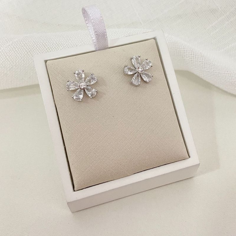 Brinco Prata Flor Cristal