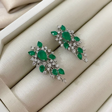 Brinco Prata Earcuff Pedra Verde/Cristal