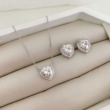 Conjunto Prata Coração Cravejado Moissanite