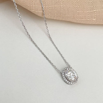 Gargantilha Prata Pedra Cristal 8.10mm Moissanite