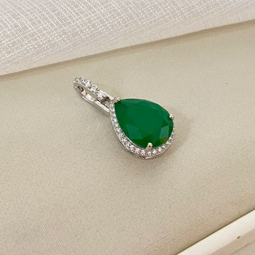 Pingente Prata Gota Verde Cravejada