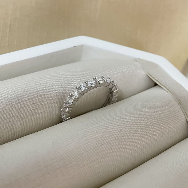 Anel Prata Aliança Moissanite 3mm