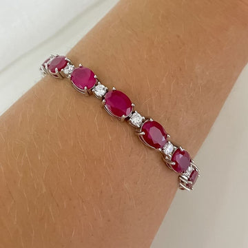 Pulseira Prata Pedra Oval Pink 6mm 17cm