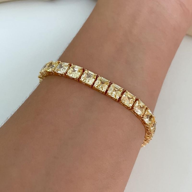 Pulseira Prata Pedra Quad Amarela D 6mm 17cm