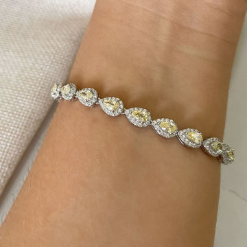 Pulseira Prata Gota Cravejada Amarela 3mm 17cm