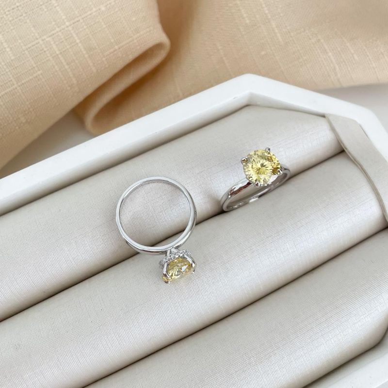 Anel Prata Solitário Amarelo 8.5mm