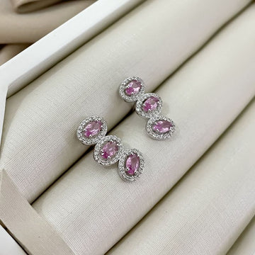 Brinco Prata Earcuff 3p Rosa Cravejado