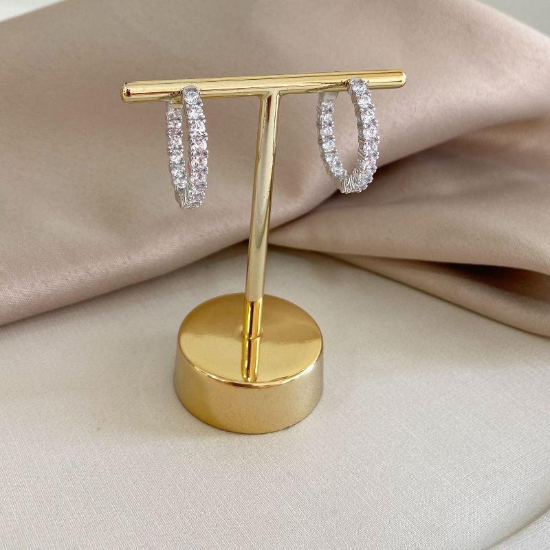 Argola Prata Pedras 3mm Cristais