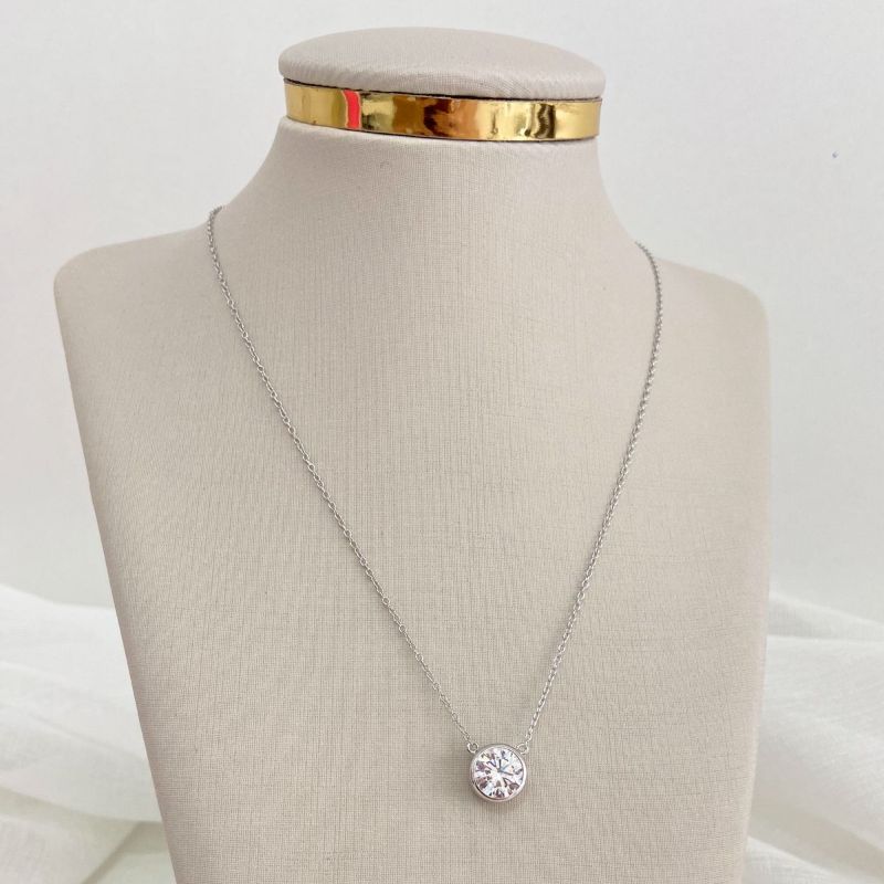 Gargantilha Prata Pedra Cristal 8mm
