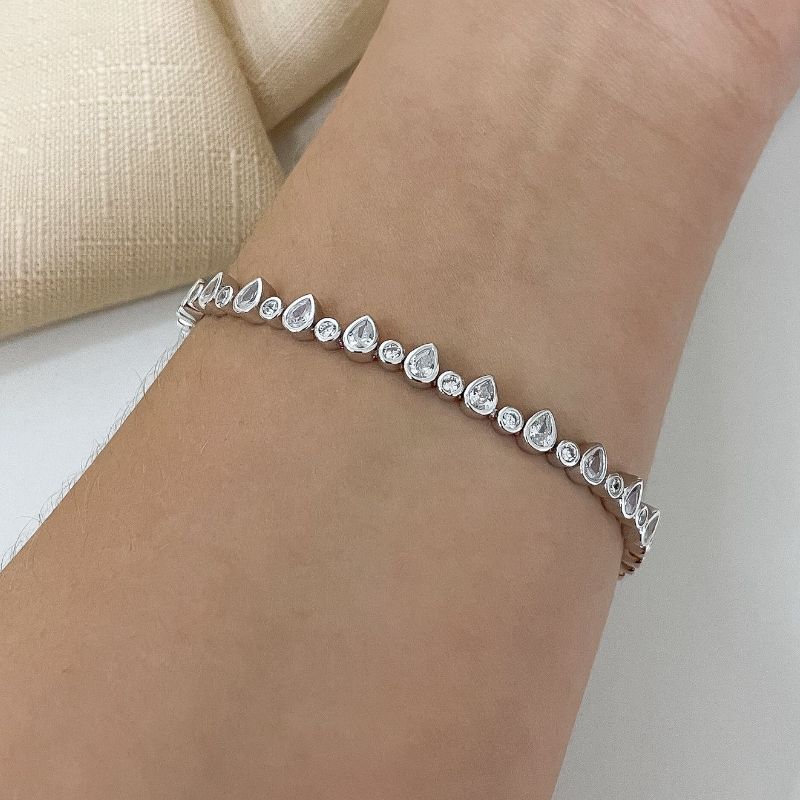 Pulseira Prata Gota/Redonda Cristal