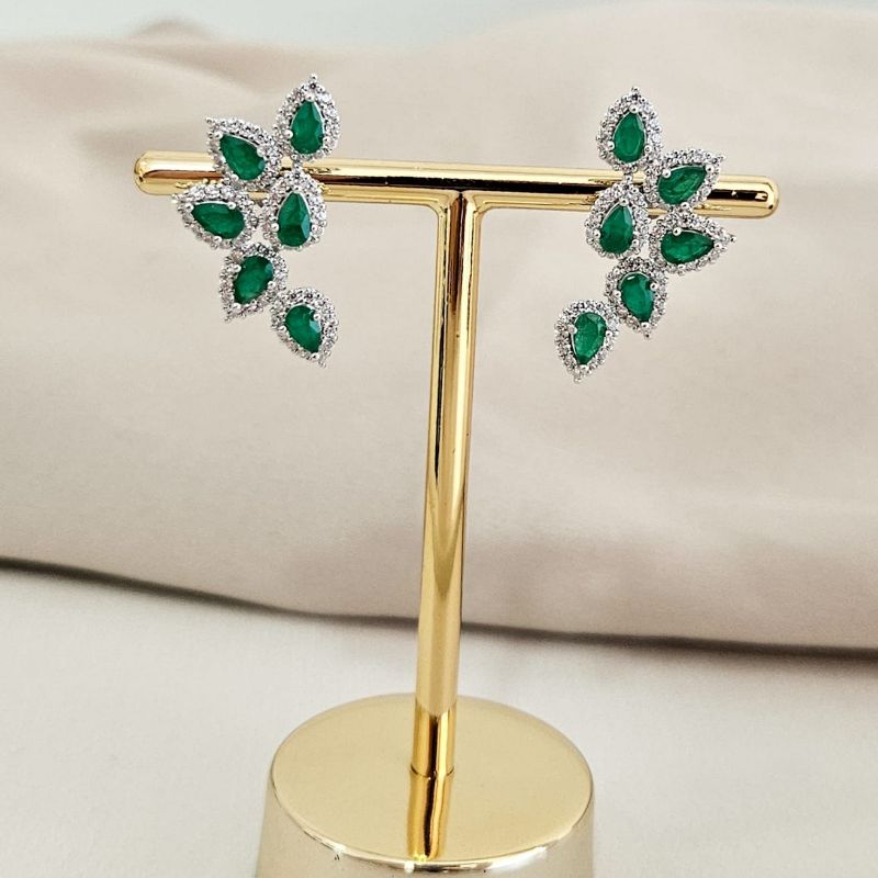 Brinco Prata Earcuff Pedras Verde