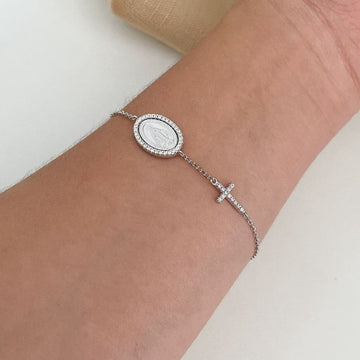 Pulseira Prata N Sra Graças/Cruz Cravejada