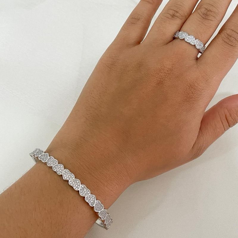 Conjunto Prata Coração Cravejado