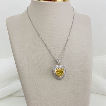 Gargantilha Prata Coração Amarelo 12mm