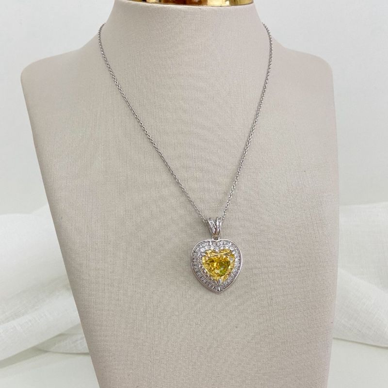 Gargantilha Prata Coração Amarelo 12mm