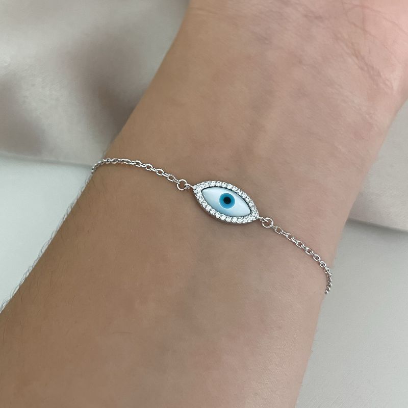 Pulseira Prata Olho Grego Cravejado