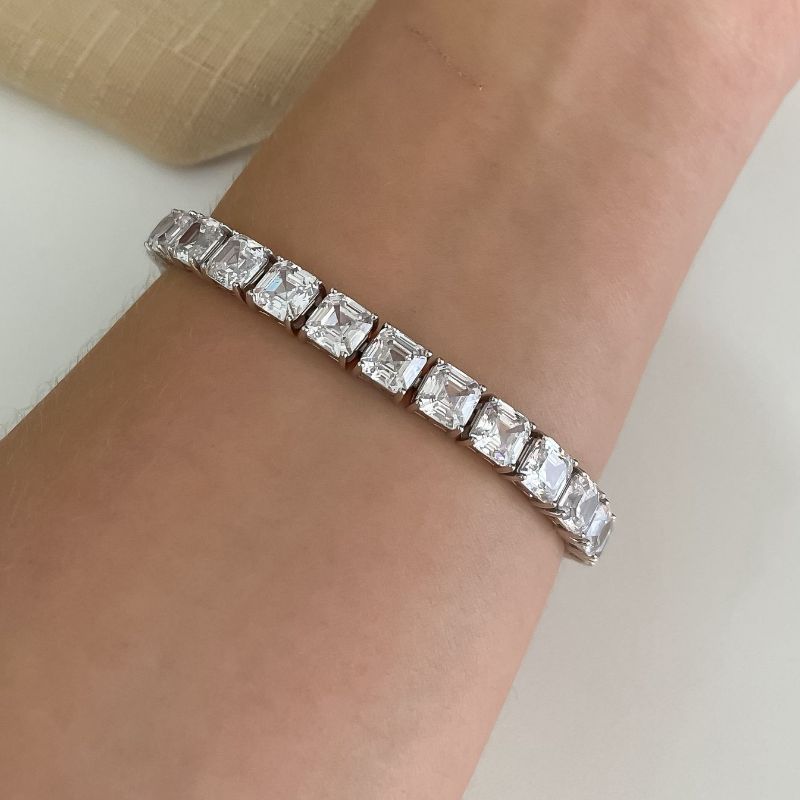 Pulseira Prata Pedra Quad Cristal 17cm