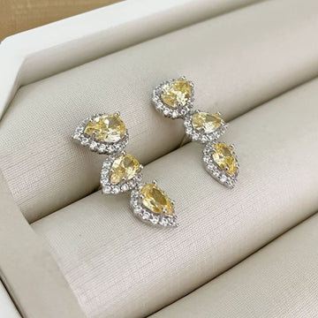 Brinco Prata Earcuff 3p Amarela 5mm Cravejado