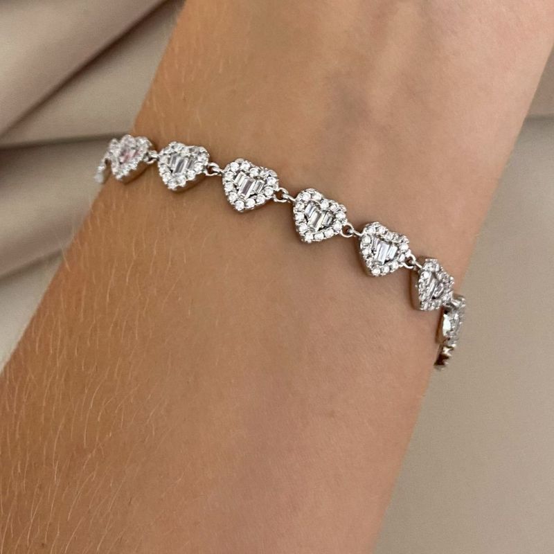 Pulseira Prata Coração Cravejado