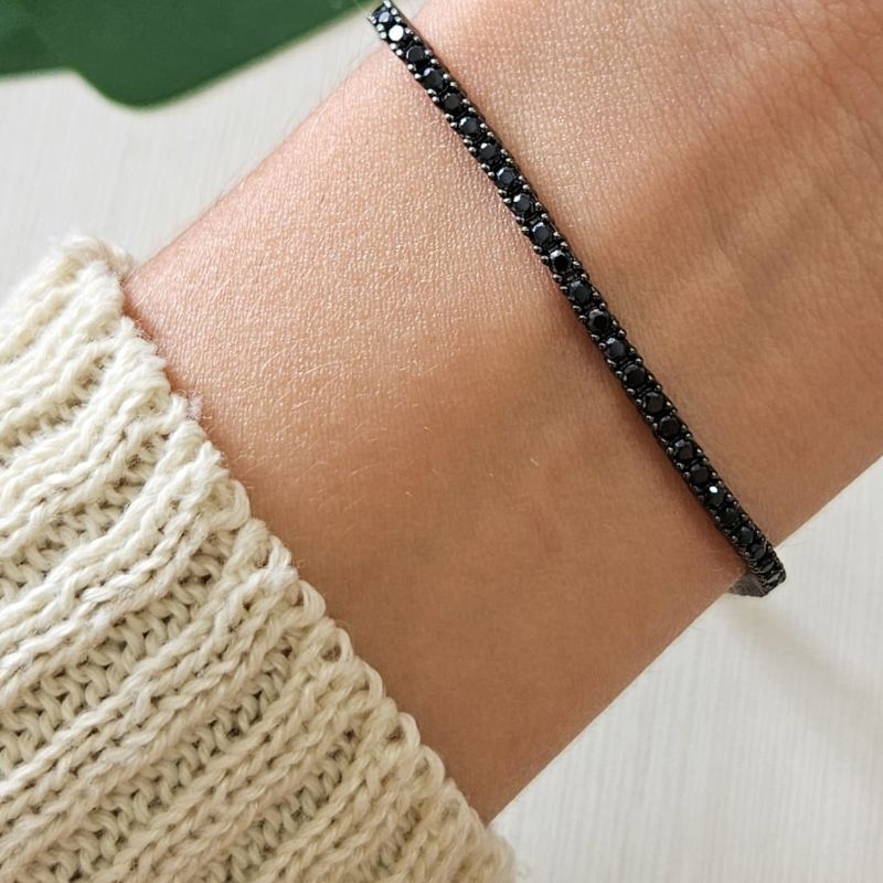 Pulseira Prata Riviera 4g Preta 20 Cm